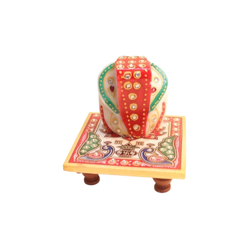 Marble Ganpati with Chowki and Beautiful Rajasthani Meenakari Painting